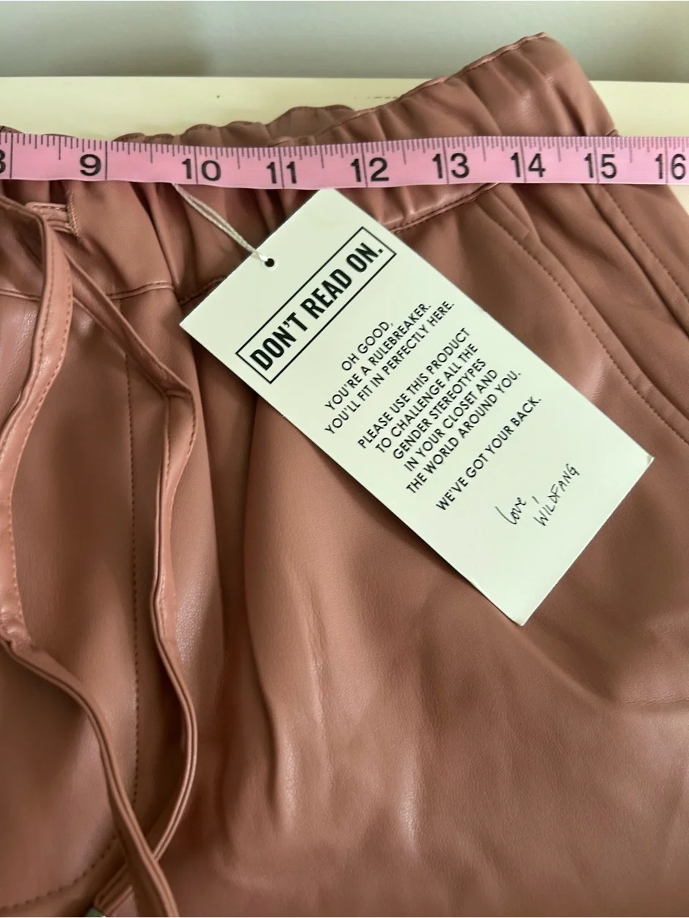 NWT Wildfang The Empower Vegan Leather Drawstring Pant Rose Brown size Medium